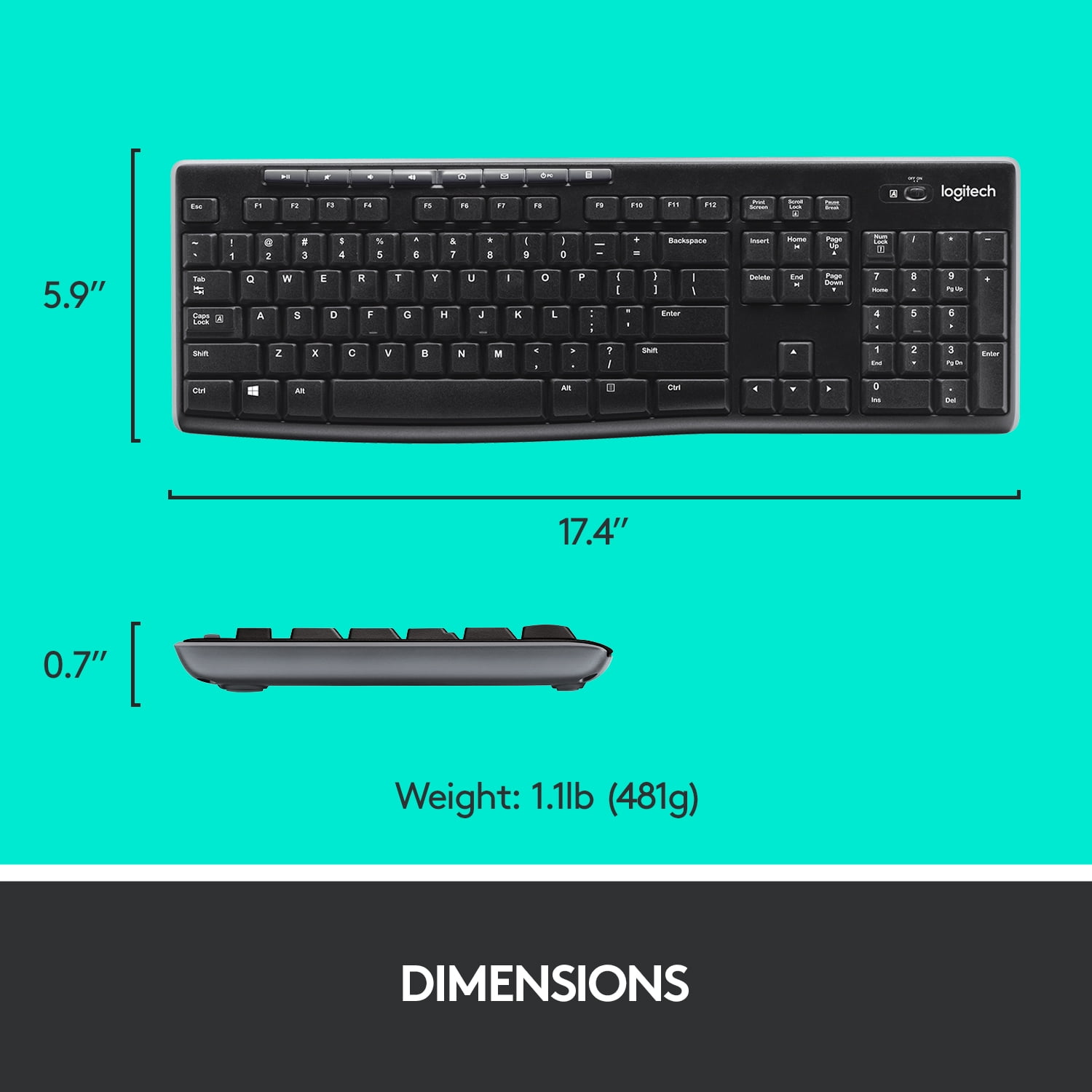 Logitech MK270 Internet Keys Wireless Computer Keyboard & Mouse Type with Nano Receiver & 2 x AAA Batteries (Keyboard), Black, 1 Pack