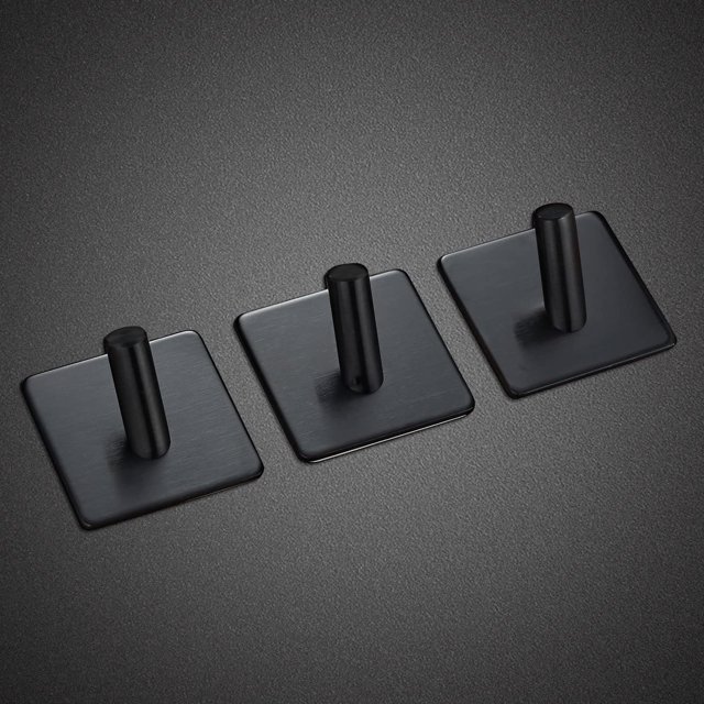 Gancho adhesivo fuerte de acero inoxidable de 3 piezas sin rastro (negro) JAMW Sencillez