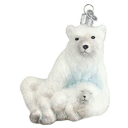 old world christmas ornaments: polar bear with cub glass blown ornaments for christmas