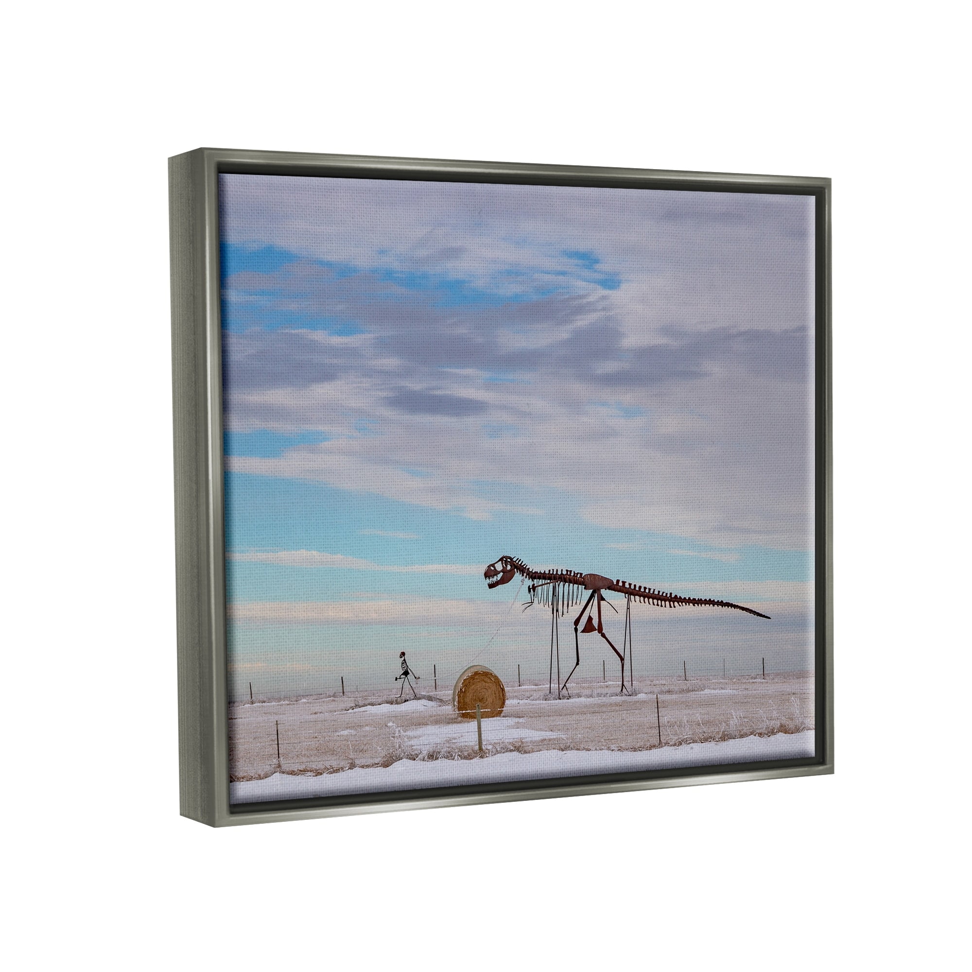 Stupell Industries Person Walking Dinosaur Skeleton Beach Sand Dunes Photograph Luster Gray Floating Framed Canvas Print Wall Art, Design by Jeff Poe Photography