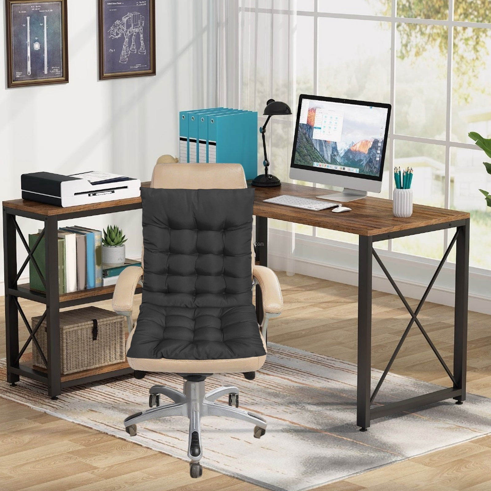 EazyTech High Back Seat Cushion for Indoor Outdoor, One-Piece Rocking Chair Cushions Lounger Chair Pad for Garden Patio Office Dorm Chair Black