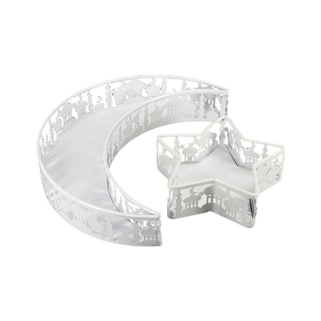 GUOOL Eid Mubarak Moon Star Tray Ramadan Serving Dishes Table Decoration Craft Ramadan White