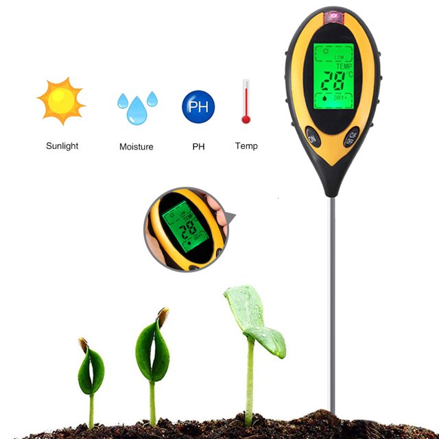 Muyoka Probador de suelo digital 4 en 1 con pantalla LCD, kit de prueba de sonda de suelo con cubierta de sonda, para medir la humedad y la acidez de la luz del PH, ideal para 谩rboles bons谩i, cuidado