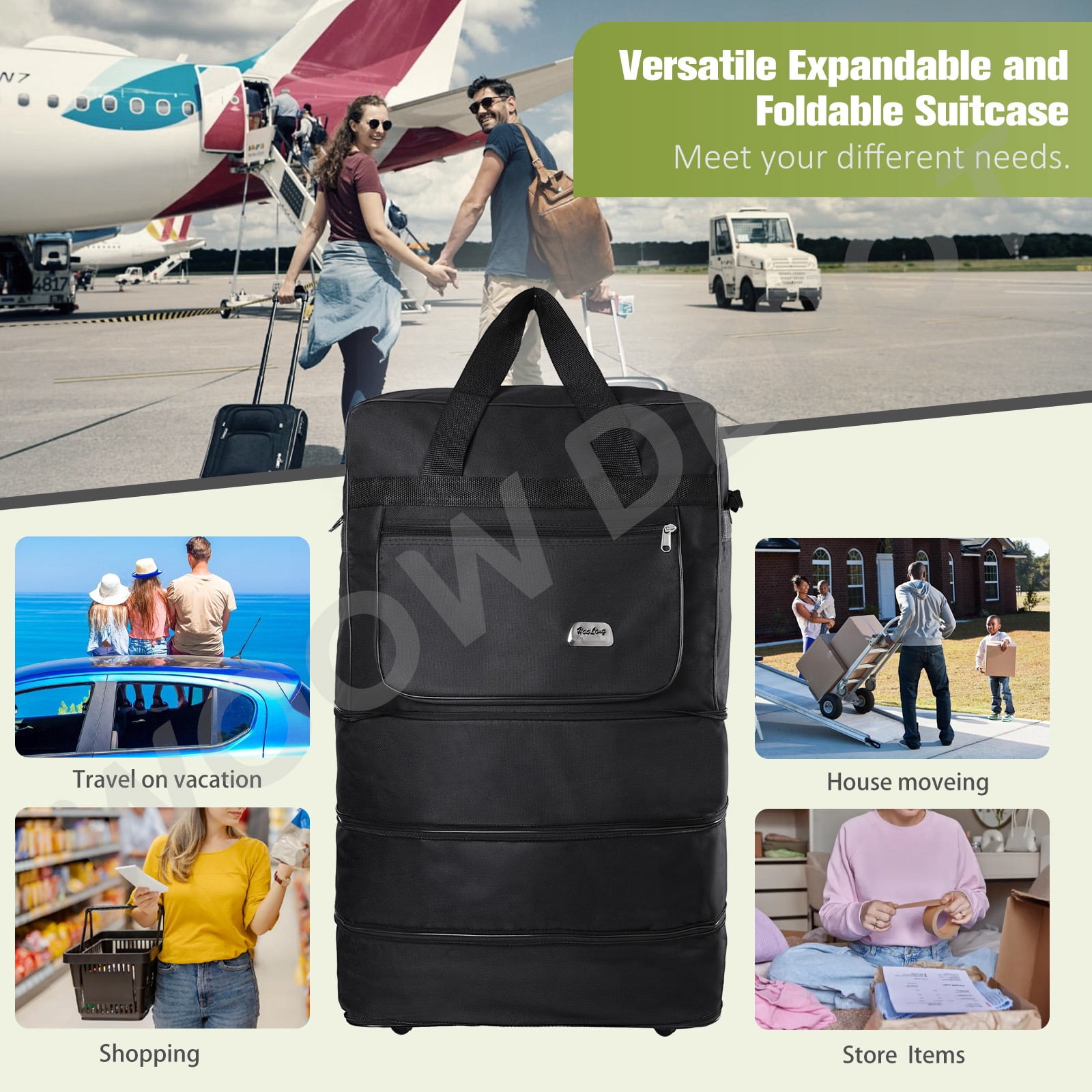 WOOW DEPOT 30in Expandable Suitcase Bag 3 Layer Foldable Rolling Wheeled Luggage Handbag Large for Home Storage Travel Business Moving