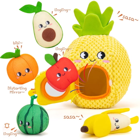Baby Toys 6-12 Months, Baby Sensory Fruit Toys with Rattle, Crinkle, Mirror, Montessori Toy for 1 Year Old Boy Girl, Learning Toy Gifts 6-9 Month