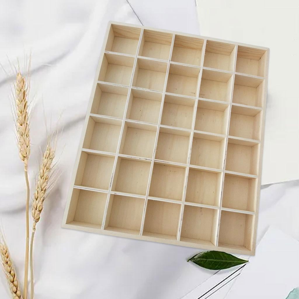 Segolike Sundries Storage Box Wooden 30 Grids Multi-Grid Organizer No Cover Lattice Display Case Retro for Desk Stationery Socks Jewelry - 30 grid