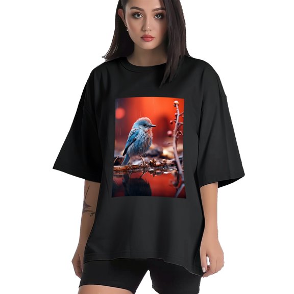 Plus Size Shirt for Women Black Tops for Women Short Sleeves Shirt for Women Blue Bird2 T Shirt Crewneck Shirt for Women XS