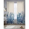 thumbnail image 2 of Summer Ocean Coral Sheer Curtains 84 Inch Long 2 Panels, Nautical Sea Watercolor Blue Starfish Shell Linen Light Filtering Rod Pocket Curtains, Sheer Voile Drapes for Living Room Bedroom, 52"x84", 2 of 8