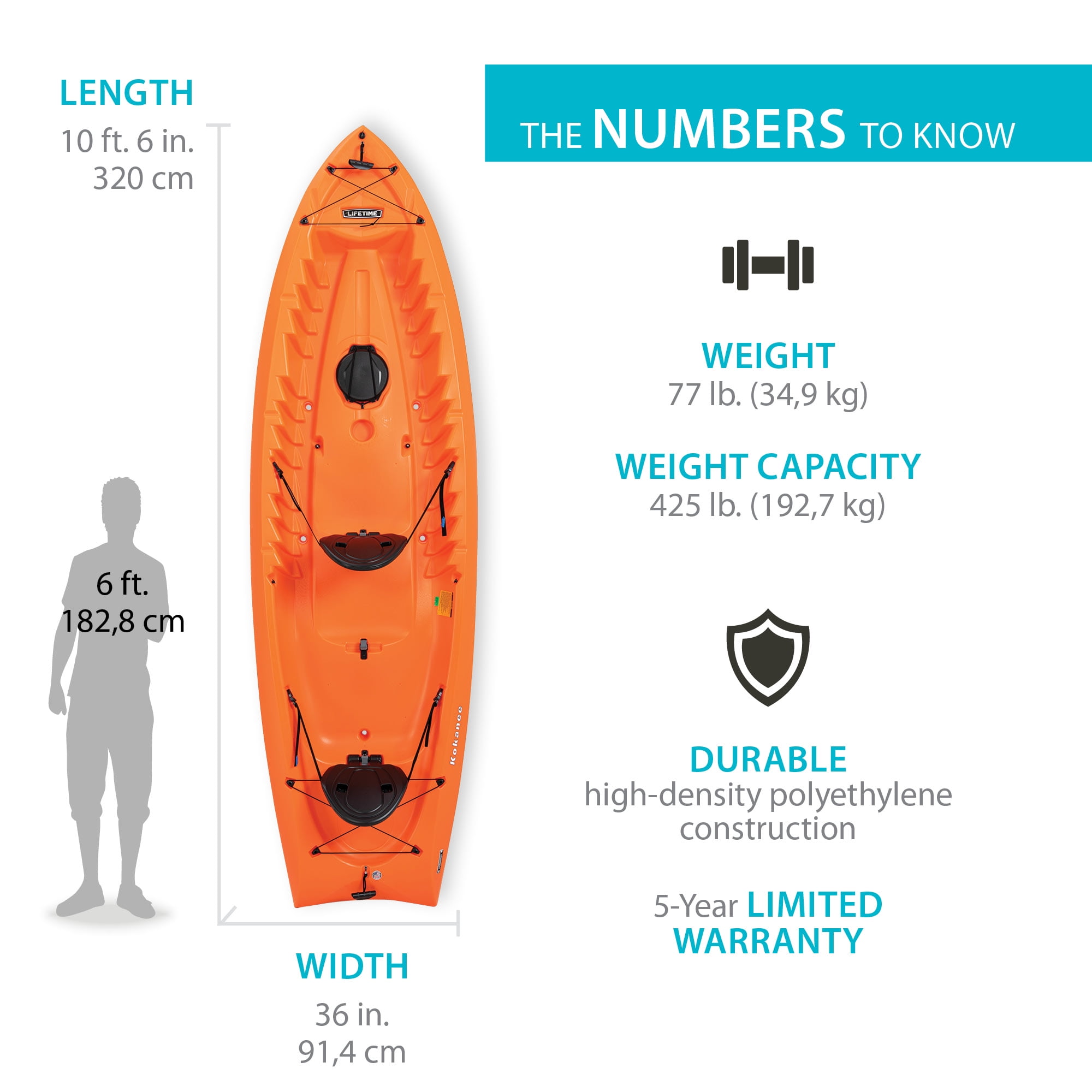 Lifetime Kokanee 10.5 ft Tandem Sit-On-Top Kayak, Orange (90537)