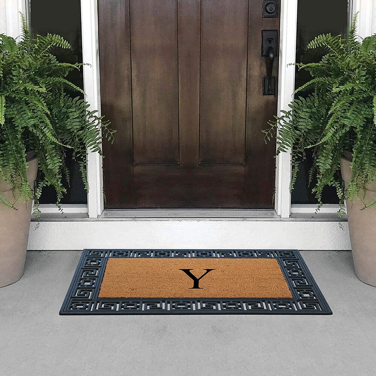 A1HC Natural Rubber & Coir 24x36 Monogrammed Doormat For Front Door, Anti-Shed Treated Durable Doormat for Outdoor Entrance, Heavy Duty, Low Profile, Easy to Clean, Long Lasting Front Porch Entry Rug