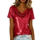 thumbnail image 1 of Camisas de Manga Corta para las Mujeres Casual Brillante Color Sólido Empalmado Cuello de Tortuga Tops para el Uso Diario, 1 of 9