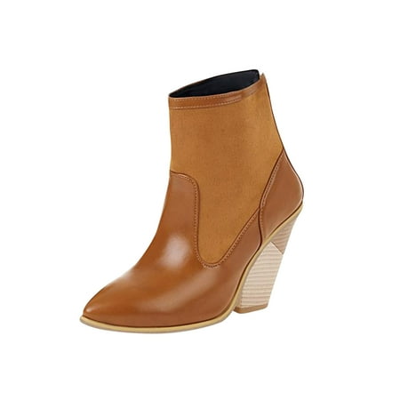 

Winter Savings Clearance Deals 2022! VEKDONE Women s Winter Fleece Short Patchwork Colour High Heel Back Zipper Boots