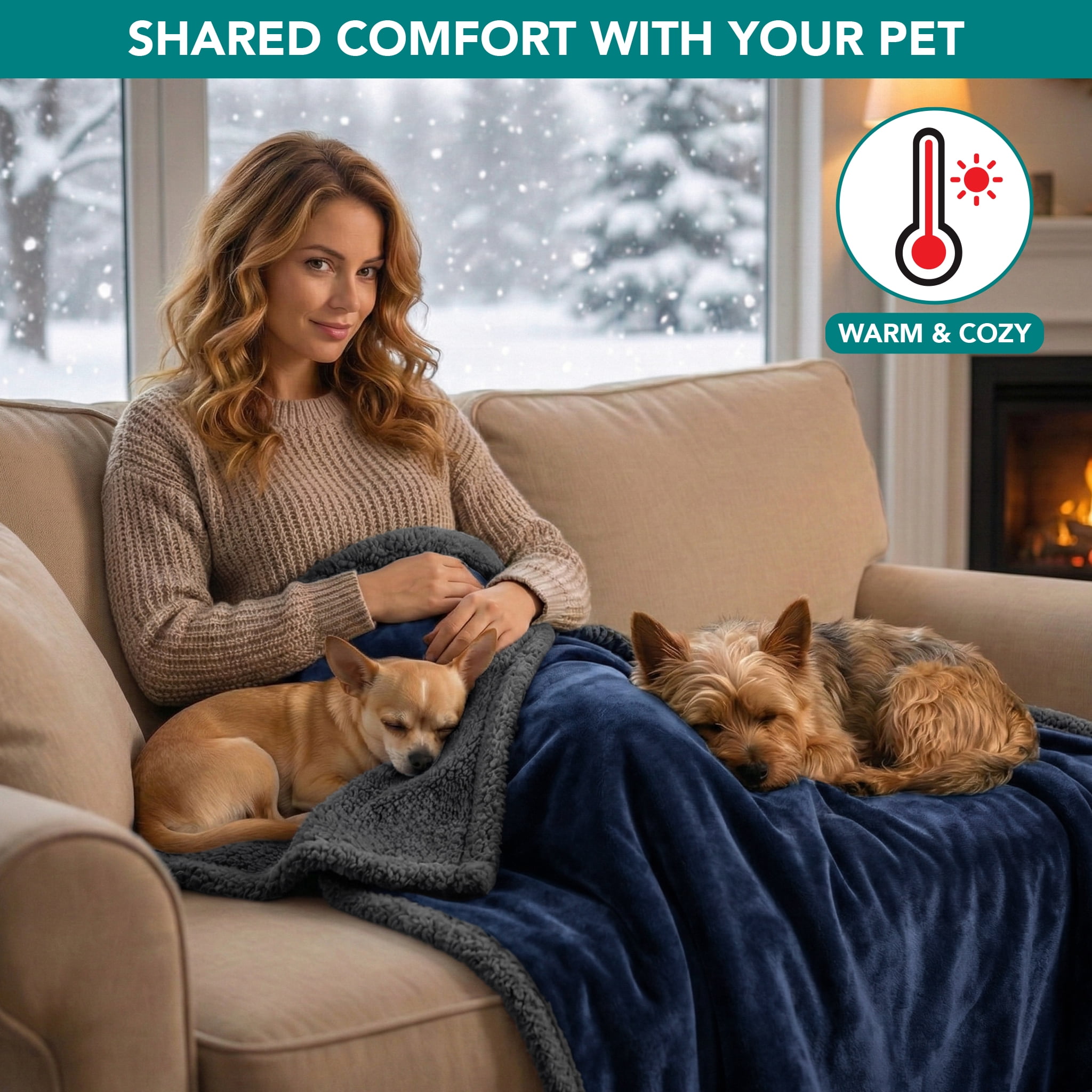 PetAmi Waterproof Dog Blanket for Couch, Large 60x40, Pee Proof Sherpa Fleece Reversible Pet Throw, Furniture Protector for Bed Sofa Kennel, Soft Washable Cover for Medium Dogs Cats, Blue Grey