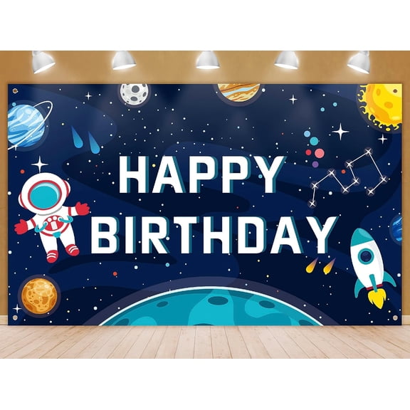 7x5FT Space Theme Party Backdrop Outer Space Rocket Astronaut Theme Studio Background Banner Decorations Photography Supplies for Birthday Party Cool Photo Booth Backdrops