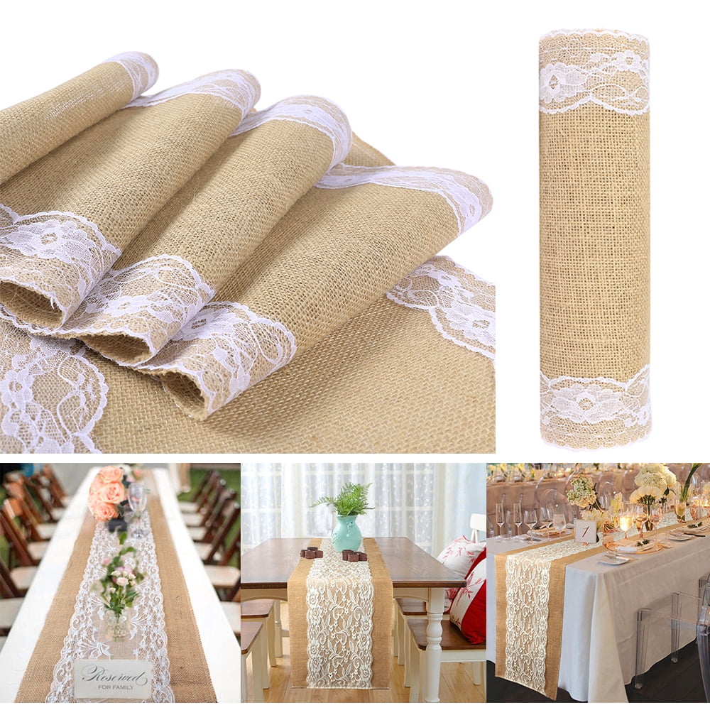 Vintage Nature Jute Burlap Ribbon Table Runner Wedding Party Decor Tablecloth 