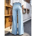 thumbnail image 7 of Women's High Waisted Wide Leg Denim Jeans, Light Blue Wash, with Long Detachable Waist Strap Ties, Straight Casual Pants, 7 of 7