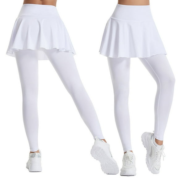 Huresd Women's Skirted Leggings Capri Skirt with Pockets Tummy Control Yoga Active Tights Pants Golf Tennis Workout Skort White M
