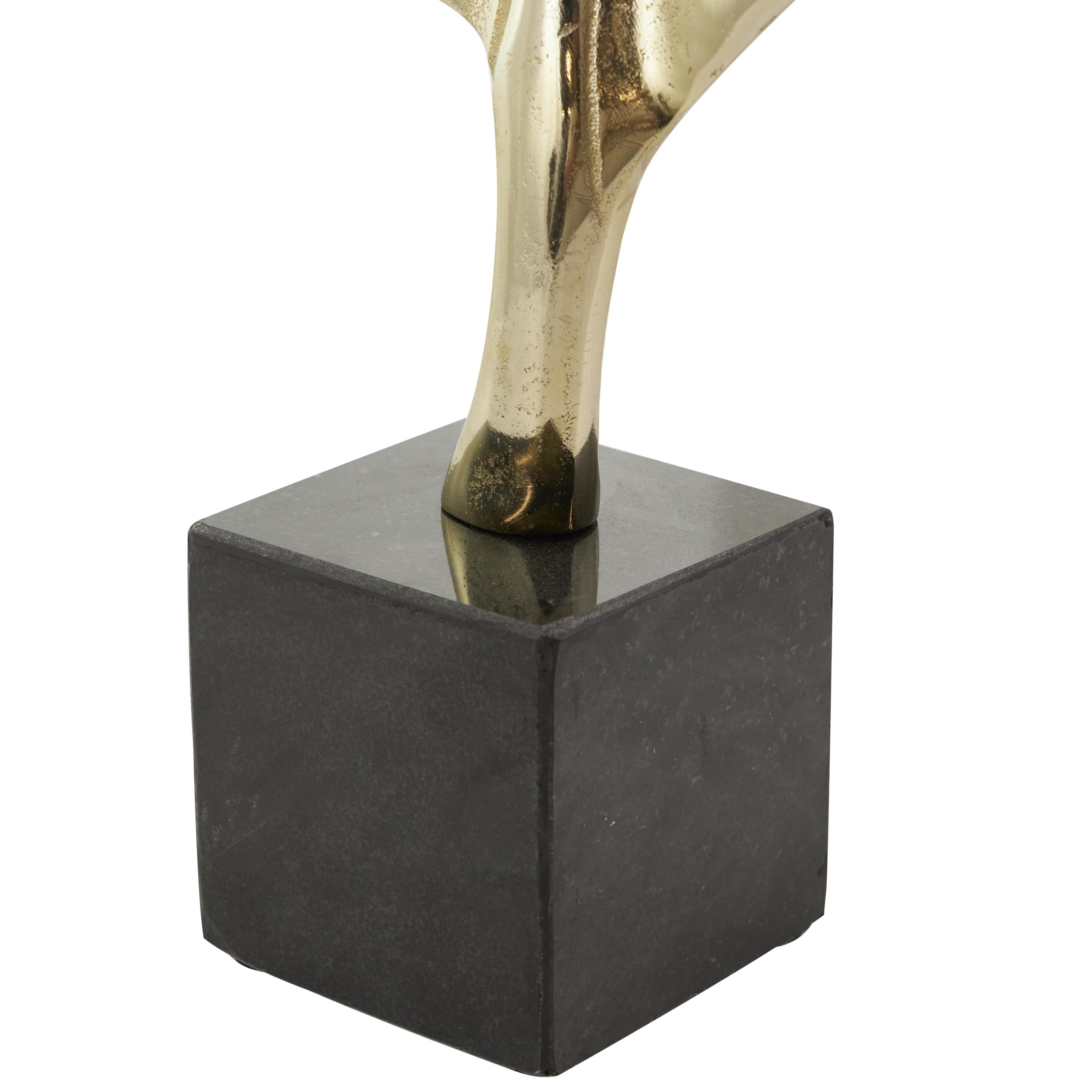 8" x 33" Gold Aluminum Metal Feather Bird Sculpture with Black Marble Base, by CosmoLiving by Cosmopolitan
