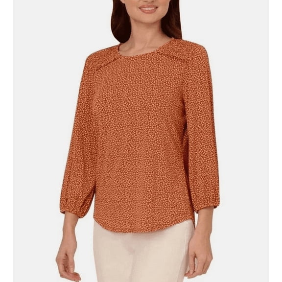 ADRIANNA PAPELL ORANGE PRINT 3/4 SLEEVE KNIT BLOUSE XL