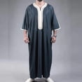 thumbnail image 2 of XDZJLR Men Shirts Medium Short Sleeve Embroidered Navy Blue Muslim Robe Embroider Shirts for Men, 2 of 7