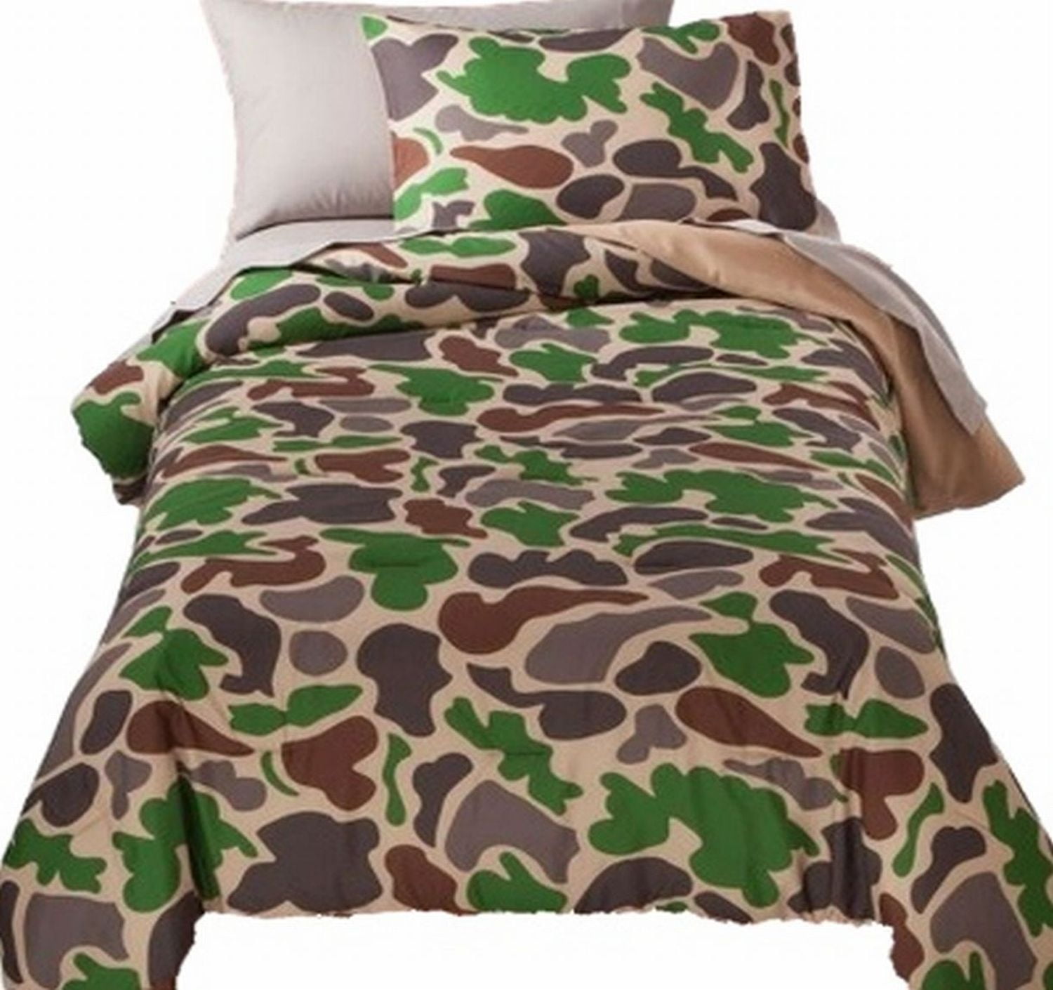 Twin Full Bed Bag Green Camo Camouflage Reversible 7 pc Comforter Sheet Set 