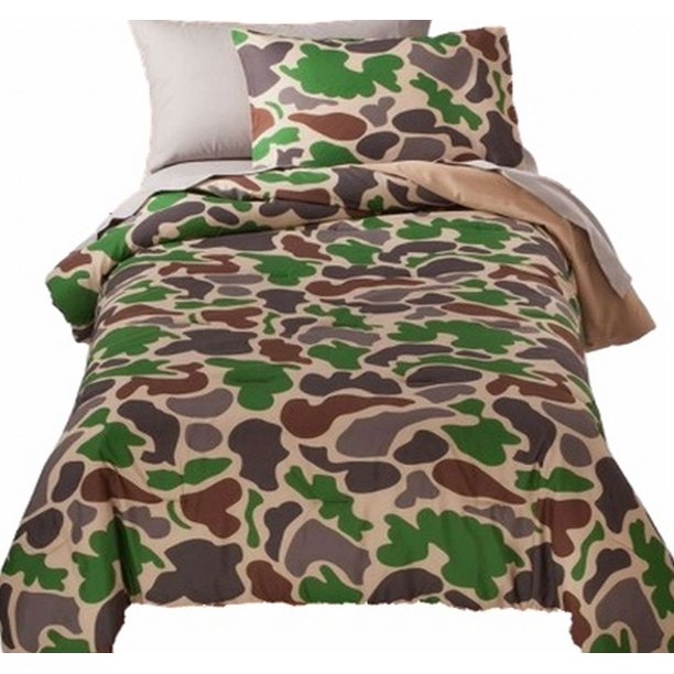 Full Bed in a Bag Green Camoflauge Comforter Set Sheets Shams 7 pc Camo