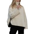 thumbnail image 6 of Lovskoo 2024 Sweaters for Women Casual Long Sleeve Turtleneck Side Split Knitted Loose Blouse Beige, 6 of 8
