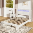 thumbnail image 3 of PAPROOS Full Size Bed Frame, Wood Platform Bed with Charging Station and LED Light, Full Bed Frame with Headboard and Strong Wooden Slats for Teens Adults, No Box Spring Needed, Gray White, 3 of 10