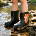 thumbnail image 2 of Angala Rain Boots For Boys Lightweight Mid Calf Cartoon Appliques Waterproof Wet Weather Outdoor Dailywear Rain Boots For Girls Size 2-2.5 Years Black, 2 of 8