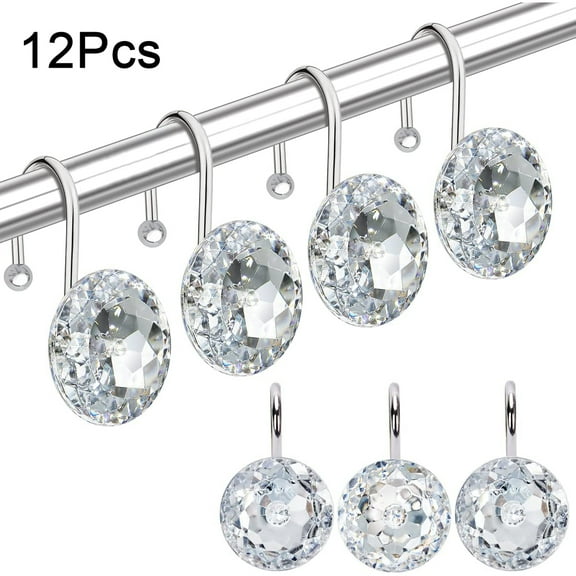 12PCS Shower Curtain Hooks Decorative Hand Carved Shower Curtain Hooks Rings for Bathroom Decorative Rhinestones Shower Curtain Rings Hangers for Shower Curtains, Clothing, Towels, etc. Clear