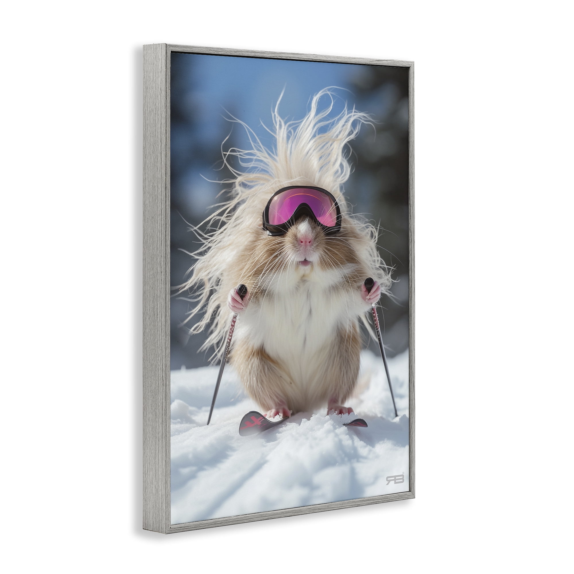 Stupell Industries Skiing Guinea Pig Animals & Insects Painting Gray Framed Art Print Wall Art, 20 x 30