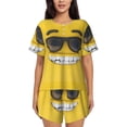 thumbnail image 1 of Balery Smiling With Sunglasses Conjunto de Pijama para Mujer con Estampado, Dos Piezas de Manga Corta y Shorts, Ropa de Dormir Suave con Cuello Redondo y Bolsillos-X-Large, 1 of 6