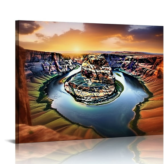 JEUXUS Horseshoe Bend Grand Canyon National Park Arizona Office Wall Art Sunset Famous Landscape Picture Canvas Painting for Home Decor Large Size Frame Sofa Living Room Wall Decor