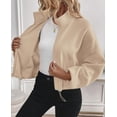 thumbnail image 4 of PRETTYGARDEN Womens Zip Up Fleece Cropped Sweatshirt Jacket Oversized Loose Soft Stand Collar with Drawstring Hem, Long Sleeve Casual Coat With Pockets, Fall Outfits Winter Clothing, 4 of 9