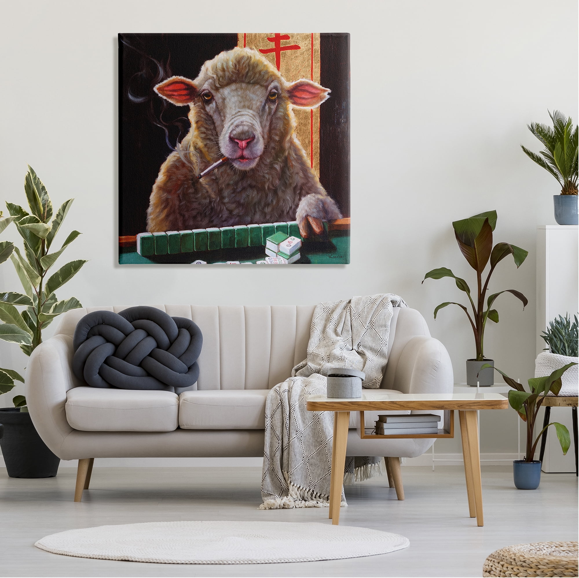 Stupell Industries Sheep Playing Mahjong Tile Game Smoking Animal Canvas Wall Art, 36 x 36, Design by Lucia Heffernan