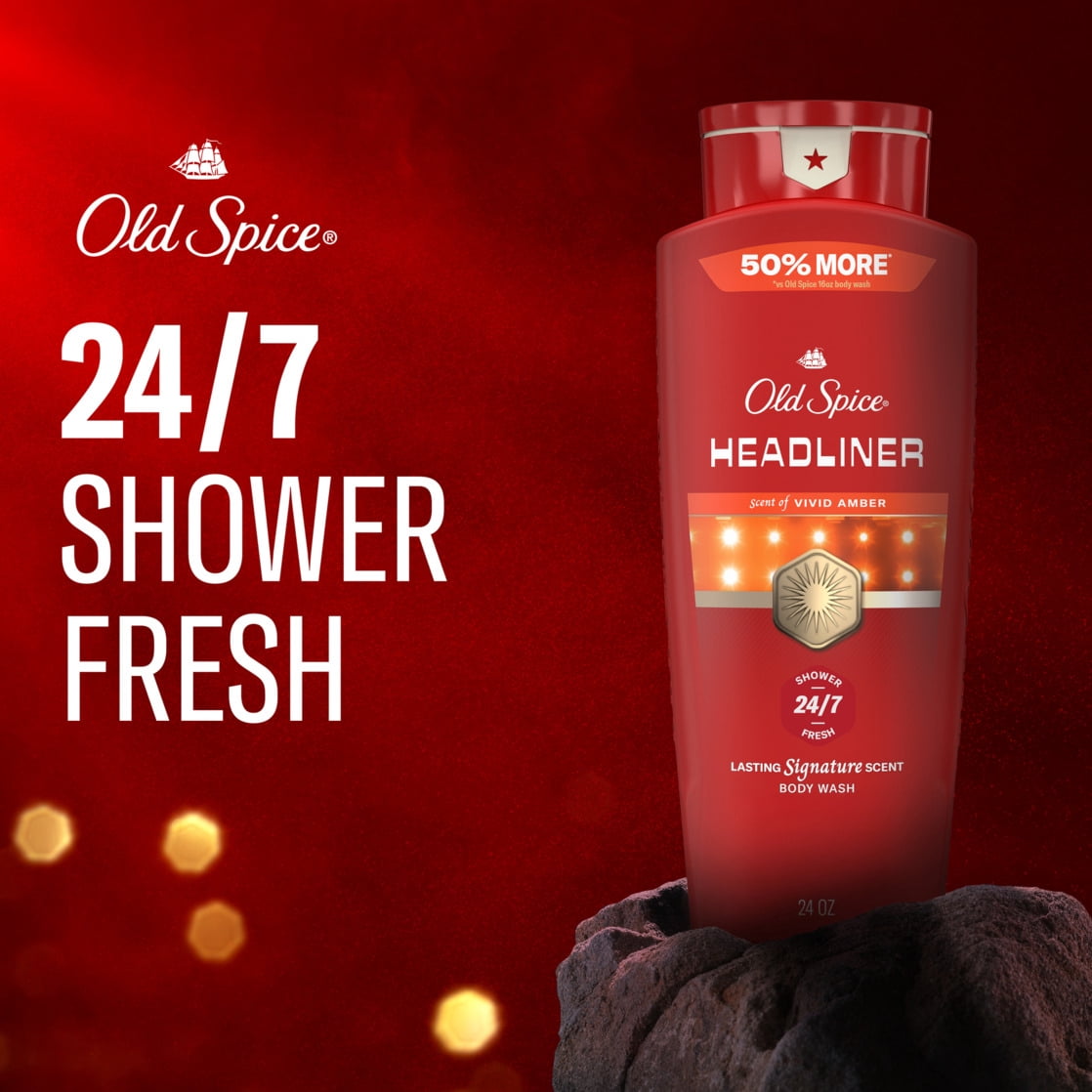 Old Spice Red Collection Body Wash for Men, Headliner Scent, Refreshing Clean, Moisturizing Formula, Long-Lasting Fragrance, 24oz (709ml)