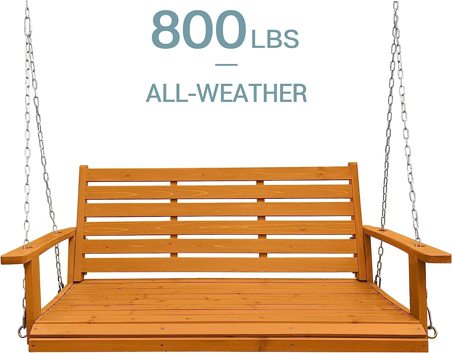 Wooden Porch Swing 2Seater, Ergonomic Seat, Bench Swing for Outdoor