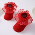 thumbnail image 2 of Princess Newborn Baby Girls Socks Lace Ruffles Frilly Ankle Dress Socks Non-Slip Cotton Socks for Infant Toddler, 2 of 5