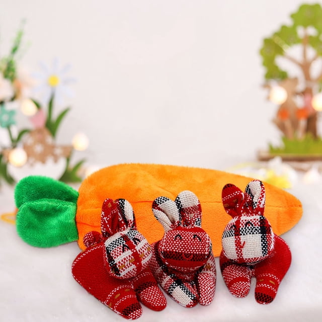 Muñeco de Pascua con 3 conejos en bolsa de zanahoria, decoración de Pascua, regalo