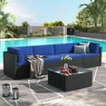 thumbnail image 5 of YODOLLA 5 Piece Patio Furniture Set On Sale in Navy Cushion& Black PE Rattan Outdoor Sectional Sofa Couch Patio Conversation Set with Table, 5 of 8