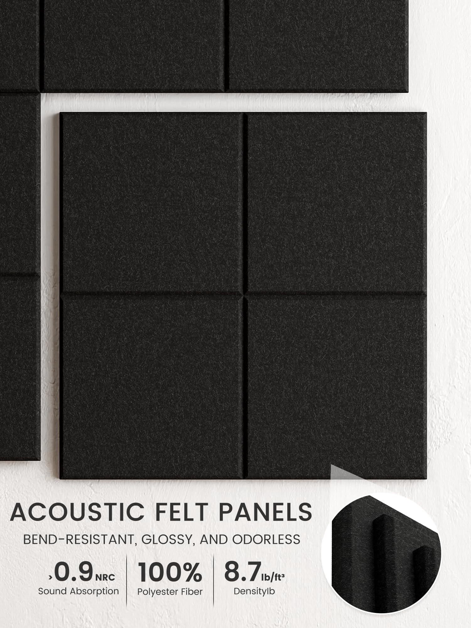 Large Felt Bulletin Board  48" X 36" Cork Alternative 12-pack Wall Tiles With 4-compartment Design 30 Push Pins 70 Adhesive Tabs Ideal For Office & Home Decor Black