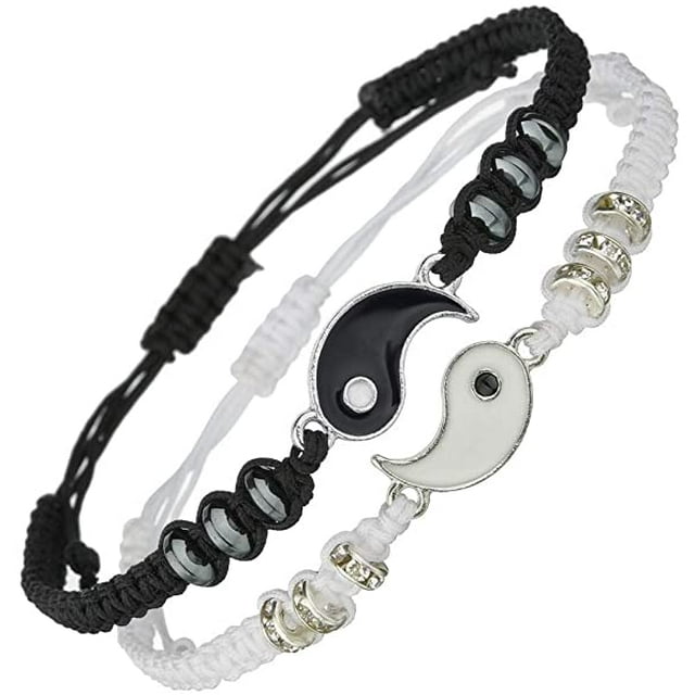 Pulseras 2 Pulseras de Hilo Ajustable Yin Yang a Juego para Amigos Amistad Relación Novio Novia Regalos del Día de San Valentín, Mediano, Zinc JM