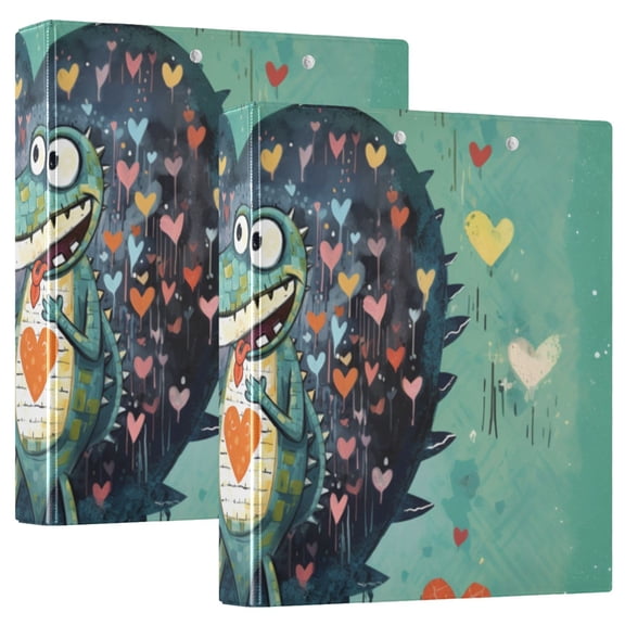 Crocodile Hearts Green 3 Ring Binders 1.5 inch Hardcover File Folders with Interior Pockets A4 Size Organizer for School Office Hospital Set of 2
