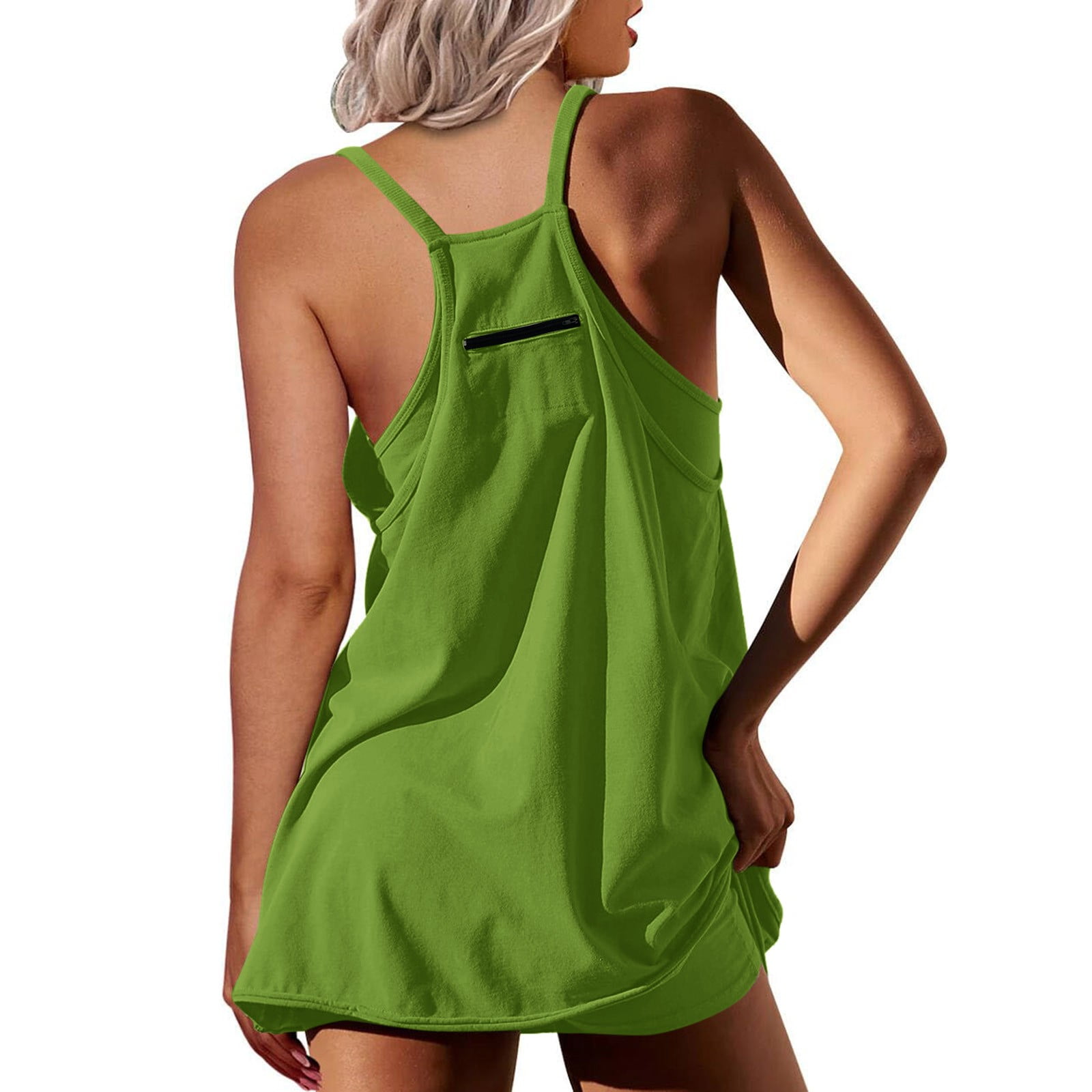 Womens Tennis Dress Workout Mini Dress with Shorts Sleeveless Spaghetti Straps Golf Athletic Dresses