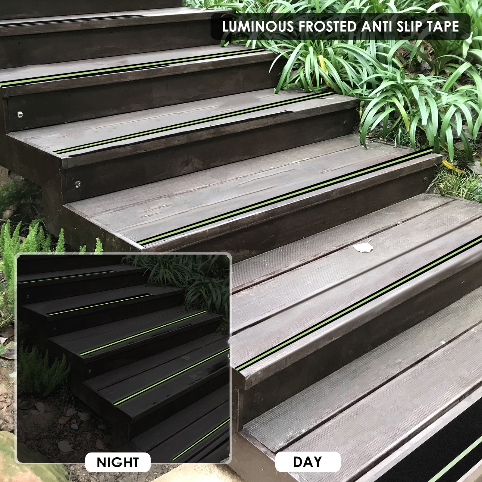 2 Pcs Non Slip Grip Tape with Glow in Dark 2 inch x16.4ft Waterproof Anti Slip Traction Tape for Stairs Floors Decks Bathrooms Outdoors