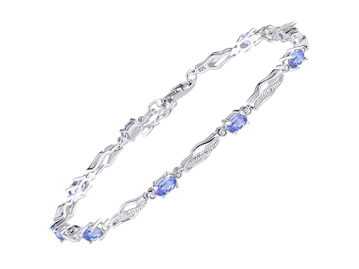 Created or Simulated Gemstone 5x3mm Oval Wave Tennis Bracelet Sterling Silver Genuine