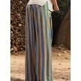 thumbnail image 6 of Women Drawstring Striped Pants Loose Wide Leg Trousers Casual Low Waist Pants with Pockets Yellow & Blue S, 6 of 9