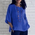 thumbnail image 2 of Icvfdpl Summer Womens 3 Of 4 Sleeve Crew Neck Floral Printed Loose Top T Shirts Casual Linen Tunic Tee Blouse, 2 of 4