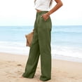 thumbnail image 3 of Linen Pants Women Summer Pleated Business Casual Dress Pants High Waisted Linen Trousers with Pockets Army Green L, 3 of 4