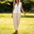 thumbnail image 4 of Women's Tank Tops Solid Color Deep V-Neck Tank Top with Floral Cutout and Tie-Front Detail Boho Style Lazy Slim Fit Daily Casual Outing Business Layering, 4 of 7
